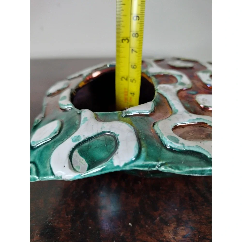 Signed Abstract Studio Art Pottery Sculptural Vessel Organic Glaze Vase 7.5